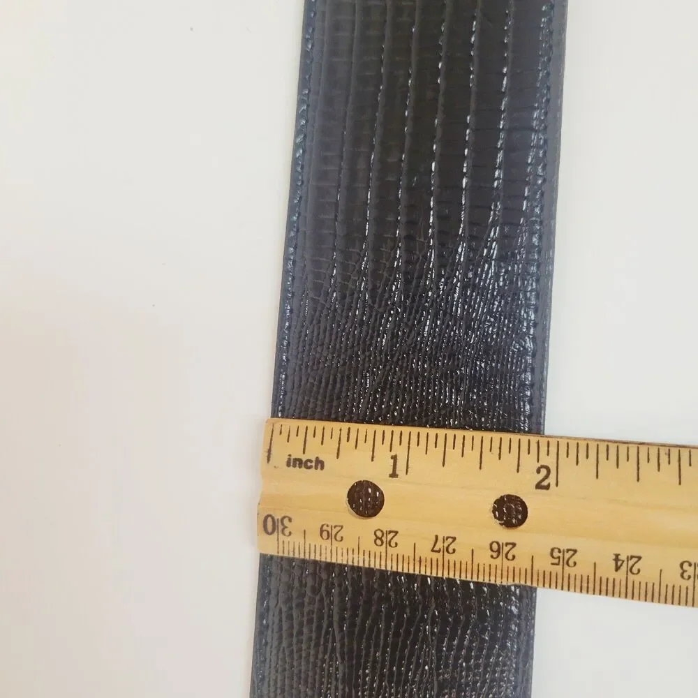 Harken LTD Black Glossy Genuine Leather Reptile Embossed Belt Made in USA